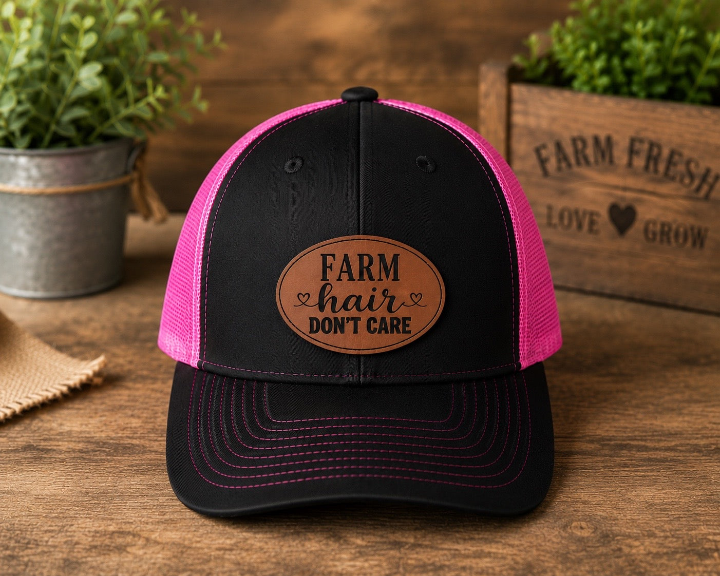 "Farm Hair Don't Care" Custom Leatherette Patch Hat