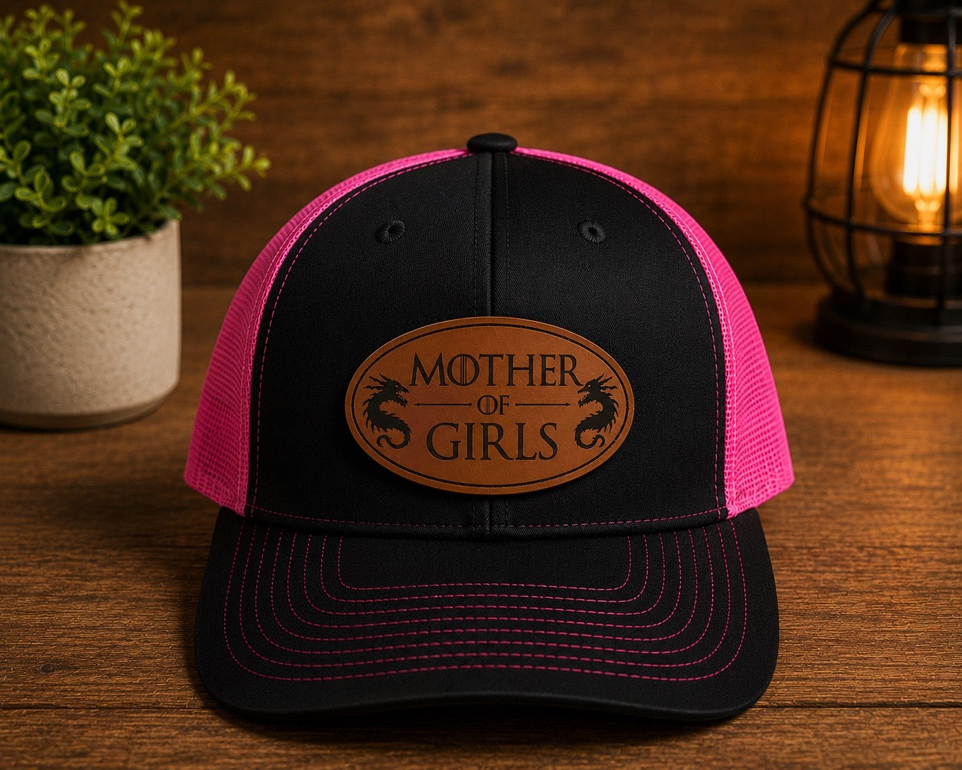 "Mother Of Girls" Custom Leatherette Patch Hat